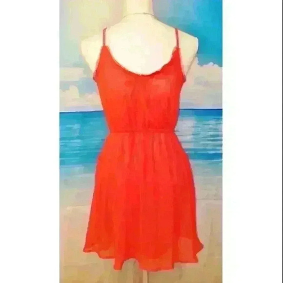 Woman's ORANGE DRESS Juniors LINED Lightweight Stretch Waist FLOWY size Med - Picture 3 of 6